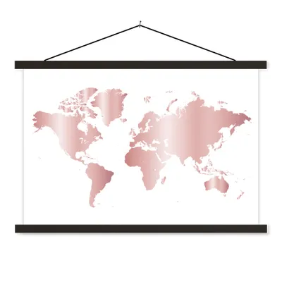 Obrázok produktu pre MuchoWow® Textilný plagát - Mapa sveta - Ružová - Deti - Chlapci - Dievčatá - 120x80cm - S čiernymi lamelami