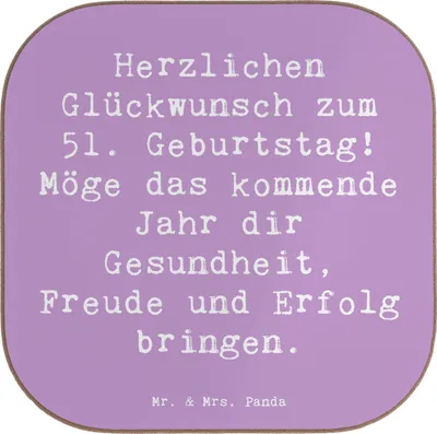 Produktbild von Mr. & Mrs. Panda Untersetzer für Gläser Spruch 51. Geburtstag Freude - Lavendeltraum - Geschenk, Happy Birthday, Coaster, Tassenuntersetzer, gläseruntersetzer, Feier