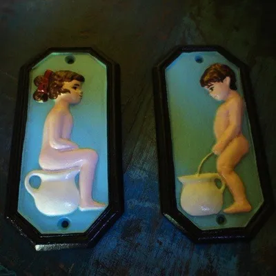 Produktbild von Toilettenschilder, 2 x WC Schilder f. Toilettentür Toilette Mann Frau,handbemalt