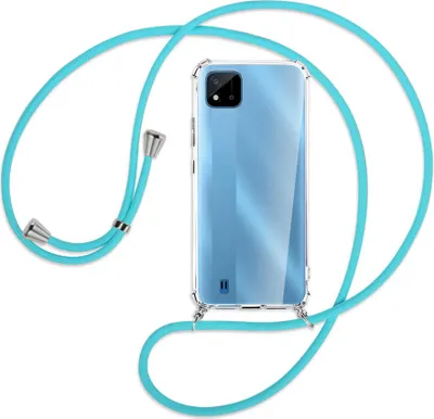 Produktbild von Handykette Backcover-Schutzhülle mit Band (Metall silberfarben) für Realme C11 2021 / C20 / C20A - türkis