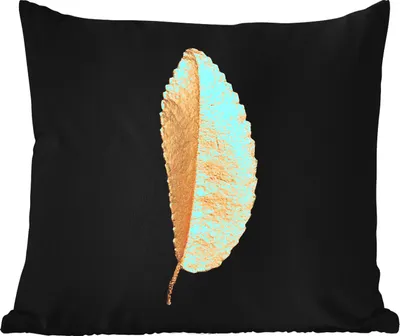 Produktbild von MuchoWow® Outdoor Kissen - Blätter - Schwarz und Gold - Luxus - Chic - Natur - 50x50 cm - Wetterfest - Lounge Kissen - Komfortabel - Kissen mit Bild