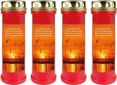 Produktbild von Grabkerze Rot 4er Pack, Brenndauer: 100 Stunden ( je Kerze ), Motiv: Ufer