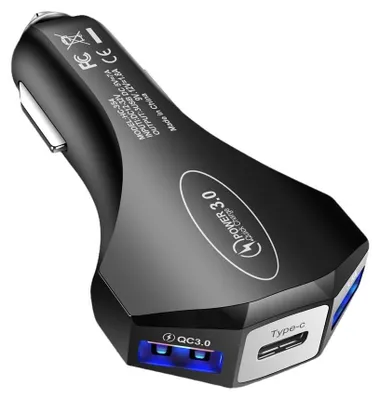 Autolader 12 V, 3 Anschlüsse (2x USB-A + USB-C), QC 3.0