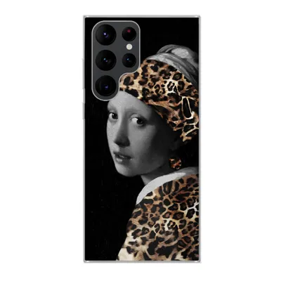 Produktbild von MuchoWow® Handyhülle Schutzhülle Hülle für Samsung Galaxy S22 Ultra Das Mädchen mit dem Perlenohrring - Pantherdruck - Vermeer Silikon Softcase Handy Hülle - Abbildung