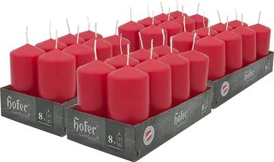 Produktbild von HOFER Stumpenkerzen 32 Stück Set – Rote Ø 45x90 mm – 15h Brenndauer, Duftfreie Kerzen