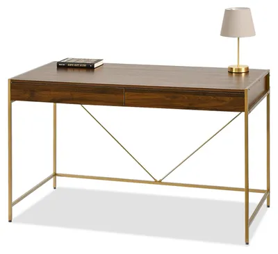 Produktbild von Breiter Schreibtisch DAMJAR - Walnuss / Gold