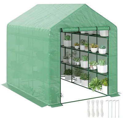 Produktbild von Gartengewächshaus zur Überwinterung mit 3 Regalböden, aufrollbarer Tür, Stahlrohrrahmen, 244 x 180 x 210 cm, grün