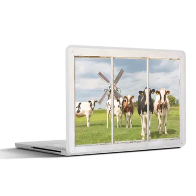Produktbild von MuchoWow® Laptop Aufkleber Sticker Cover Ansicht - Kuh - Mühle 30x21 cm - Sticker für Laptop - Selbstklebend