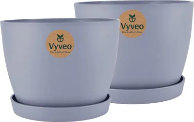 Produktbild von Vyveo - Blumentopf Lunda mit Untersetzer - 2er-Set - Dunkelgrau - 27x20