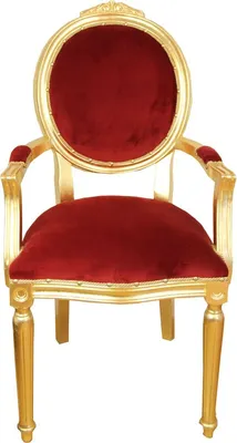 Produktbild von Casa Padrino Barock Luxus Esszimmer Medaillon Stuhl mit Armlehnen Bordeaux Samtstoff / Gold