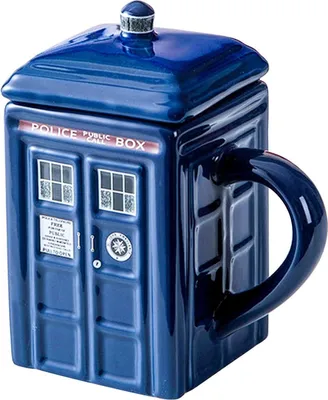 Obrázok produktu pre Hrnček na kávu Doctor Who Tardis s viečkom, keramický, 450 ml, modrý