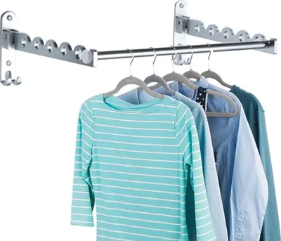 Produktbild von 2 Stück（Mit 80CM langer Stange） Edelstahl Kleiderhaken Klappbar Wand-Kleiderständer Kleiderstange zur Wandmontage klappbar Kleiderlüfter Wandgarderobe Garderobenhaken