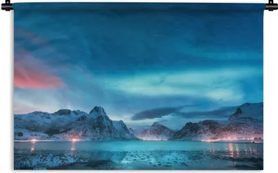 Produktbild von MuchoWow® Wandteppich Wandbehang Nordlichter - Schnee - Berg - Nacht 90x60 cm Tapisserie Dekoration Wandtuch - Wandskulpturen - Bildteppich