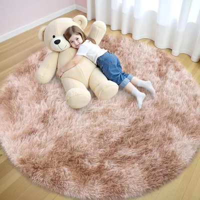 Produktbild von Runder Teppich Wohnzimmer Hochflor Beige 160 cm