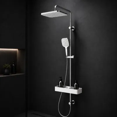 Produktbild von AM.PM Duschsystem Regendusche Duschsstange mit Regendusche mit Duschablage Play