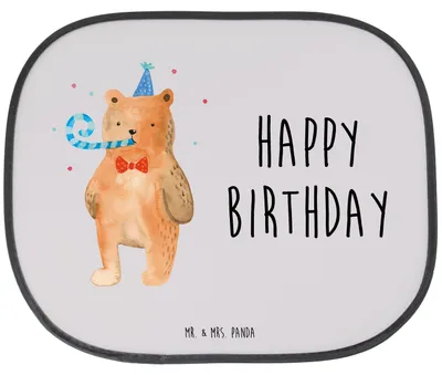 Produktbild von Mr. & Mrs. Panda Sonnenblende Auto Bär Geburtstag - Grau Pastell - Geschenk, sonnenschutz saugnapf, Seitenscheibe, Glückwunsch, Teddy, für, Happy Birthday, Alles Gute