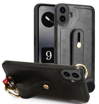 Produktbild von Für Nothing CMF Phone 1 Kunstleder Design Hülle mit Armband Hülle Etuis Schwarz