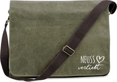 Produktbild von Huuraa Umhängetasche Neuss verliebt 14 Liter Military Green Canvas Laptoptasche Geschenkidee