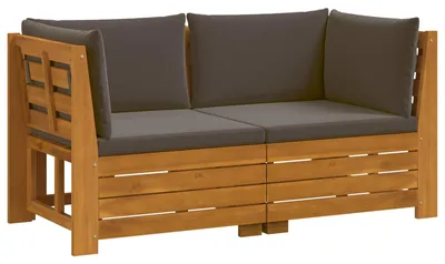 Immagine prodotto di Set divano da esterno vidaXL con 2 cuscini, marrone, legno massello di acacia