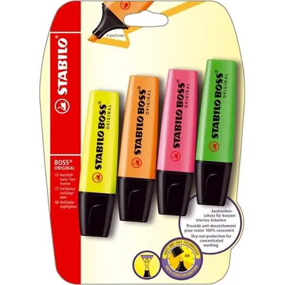 Image de Surligneur - STABILO BOSS ORIGINAL - pack de 4 - vert, rose, orange, jaune