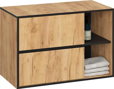 Produktbild von Hängender Waschbeckenunterschrank VAMI Craft Eiche 90 cm 2 Schubladen Schwarz B90xH60xT45,5 cm