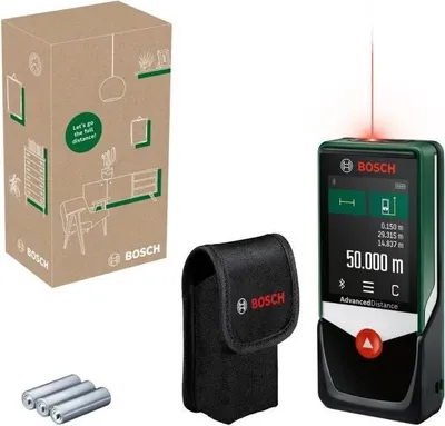 Immagine prodotto di Telemetro laser Bosch AdvancedDistance 50C, portata 50 metri, precisione 1 mm, Bluetooth, alimentazione a batteria