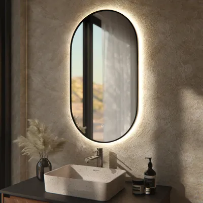 Produktbild von Mirlux LED Badspiegel oval 90 x 50 cm mit schwarzem Rahmen dimmbar Antibeschlag