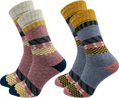 Produktbild von Gawilo Hochwertige Norweger Socken Damen (2 Paar), Rosa Blau mit Muster / 39 - 42