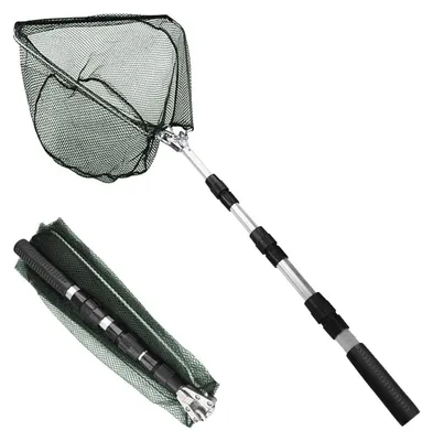 Imagen del producto de Red de pesca telescópica con revestimiento de goma, de 130 cm, para estanques de peces
