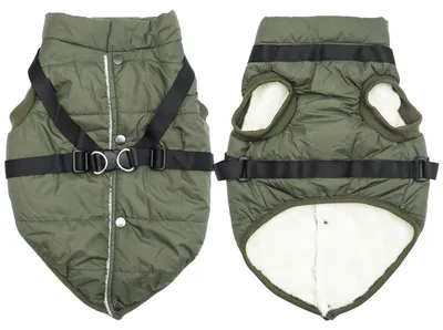 Produktbild von Hundejacke mit Geschirr, Fleece gefüttert, warm, winddicht, für kleine Hunde, Grün, Größe M