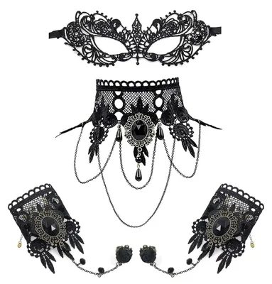 3-teiliges Spitzen-Masken-Set schwarz für Karneval & Halloween