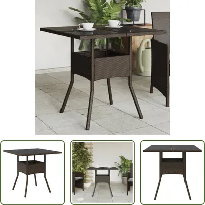 Produktbild von The Living Store Gartentisch mit Glasplatte Braun 80x80x75 cm Poly Rattan