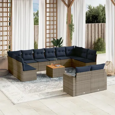 Produktbild von Möbel 13-tlg. Garten-Sofagarnitur mit Kissen Grau Poly Rattan - Gartenmöbelgarnituren 3256691