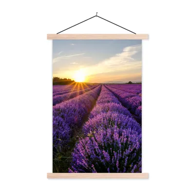 Produktbild von MuchoWow® Textilposter Lavendel - Blumen - Sonnenuntergang - Lila 40x60 cm mit holzfarbenen Rahmen - Poster