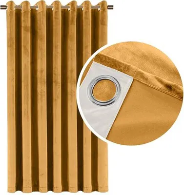 Produktbild von Velours-Verdunkelungsvorhang 90 % lichtundurchlässig – Gelb, extra schwerer Stoff, mit Ösen (Ringen), 140 × 250 cm