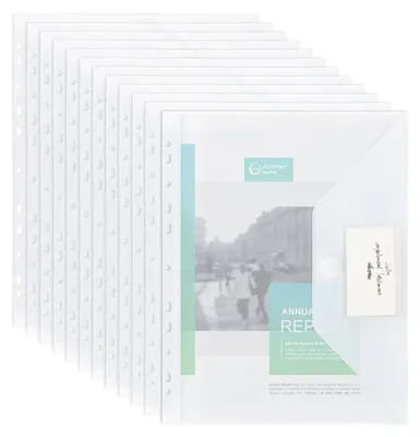 Productafbeelding van A4 documentenmappen voor het archiveren, 22 stuks, transparant, met perforatie en klittenbandsluiting