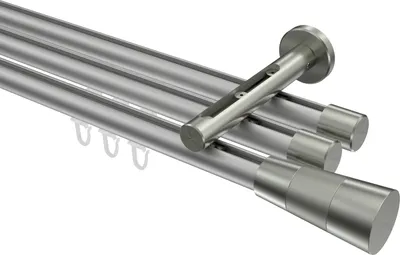 Produktbild von Interdeco Innenlaufstange / Gardinenstange mit Innenlauf Silbergrau / Edelstahl-Optik, Typ Siteno Tanara (Konus Bicolor), 20 mm Ø 3-läufig, 140 cm