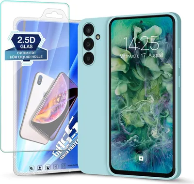 Produktbild von Hülle für Samsung Galaxy A54 5G mit 9H Displayglas Displayschutz Plus Case Cover Bumper Silikon Softgrip Schutzhülle Farbe: Hellblau