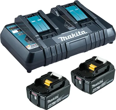 Produktbild von Makita Power Source-Kit 18V, LXT, 18V, 2 Akkus BL1850B 4,0 Ah, 1 Doppel-Schnellladegerät DC18RD