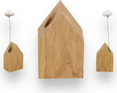 Produktbild von Holzvasen aus Eiche, minimalistische Wohnraumdekoration im skandinavischen Stil