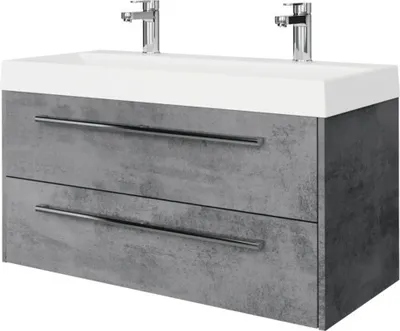 Produktbild von Badmöbel-Set Pelipal Milano BxHxT 100 x 56,9 x 45 cm Frontfarbe oxid dunkelgrau mit Mineralguss-Waschtisch weiß SET-138-