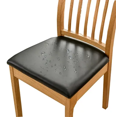 Stuhlbezüge Set 6er, wasserdichtes PU-Leder, Schwarz