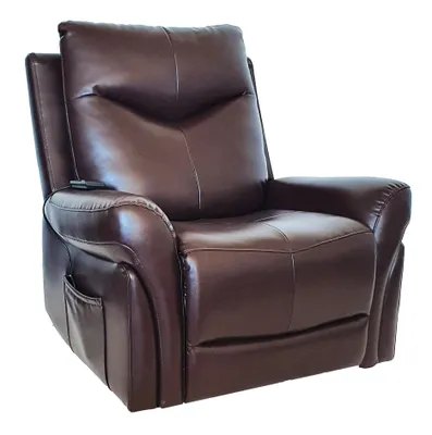 Produktbild von abc HOME Elektrischer Relaxsessel Schokobraun – Aufstehhilfe & 6-Punkt Massage – Belastbar bis 180 kg – Premium Polyurethan-Bezug – Wellness-Sessel