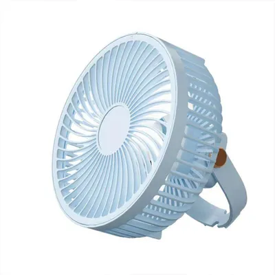 Produktbild von Tragbarer Tischventilator mit Akku, LED-Beleuchtung und Haken, 1200-mAh-Akkukapazität, ideal für Zelte und Reisen.