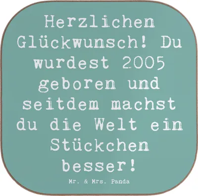 Produktbild von Mr. & Mrs. Panda Getränkeuntersetzer Spruch 2005 Geburtstag - Meeresbrise - Geschenk, Coaster, unvergessliche Momente, Happy Birthday, Glückwunsch, Geburtsjahr, Alter