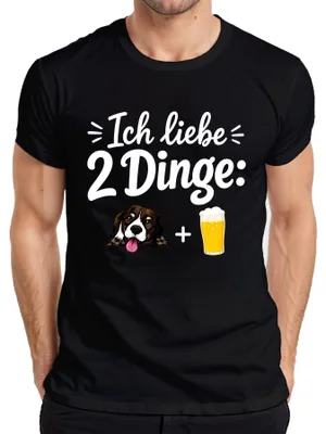 Produktbild von Ich liebe 2 Dinge Hund Bier lustig Geschenk Statement Sarkasmus Herren T-Shirt, Schwarz, M