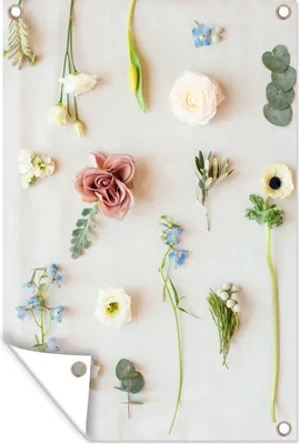 Produktbild von MuchoWow® 40x60 cm Outdoor-Poster Gartendeko Sichtschutz Garten Poster für den Garten  Stilleben - Blumen - Pastell