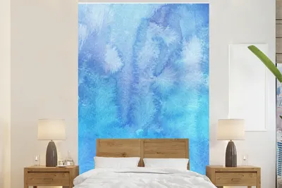 Produktbild von MuchoWow® Fototapete für Wohnzimmer oder Schlafzimmer Wandtapete Vinyl Motivtapete Aquarell - Farbe - Blau - 170x260 cm - Wohnzimmertapete
