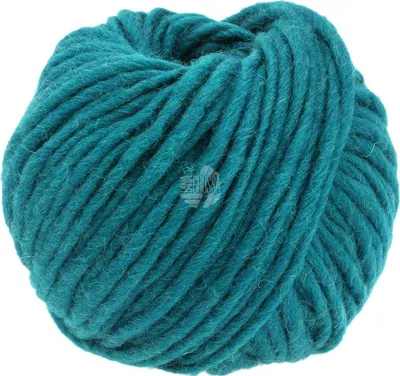 A ball of teal yarn on a white background.