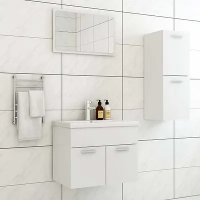 Produktbild von Badmöbel-Set Weiß Holzwerkstoff , Badezimmerschränke Design 2024